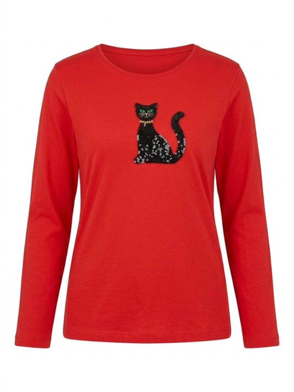 My Style Halloween Black Cat Sequin Top 2X Orange Long Sleeve Bling Relaxed